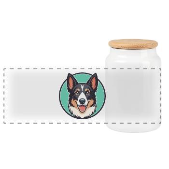 Chien de berger de Majorque Race Dessin animé Kawaii Clipart - Boîte à biscuits avec couvercle en bois - blanc - Devant