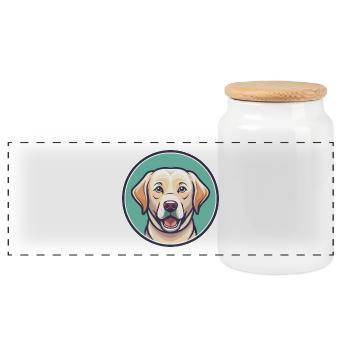 Labrador Retriever Dog Breed Cartoon Kawaii - Panoramic Cookie Jar with Wooden Lid - white - Front