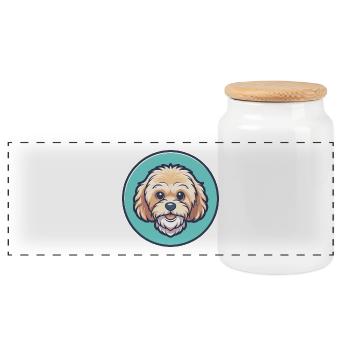 Maltipoo Hunderasse Bunte Karikatur Kawaii Clipart - Panorama Keksdose mit Holzdeckel - Weiß - Vorne
