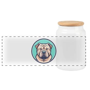 Miniatur Shar Pei Hunderasse Karikatur Kawaii - Panorama Keksdose mit Holzdeckel - Weiß - Vorne