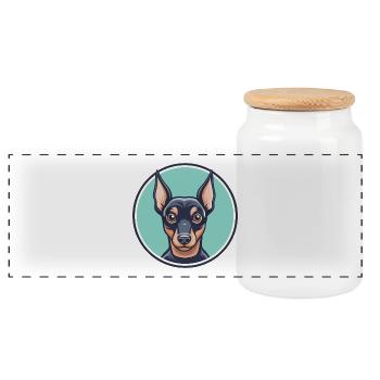 Miniature Pinscher Dog Breed Cartoon Kawaii - Panoramic Cookie Jar with Wooden Lid - white - Front