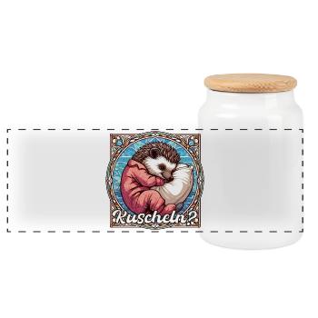 Igel Kuscheln kuschelig Kissen Geschenk - Panorama Keksdose mit Holzdeckel - Weiß - Vorne