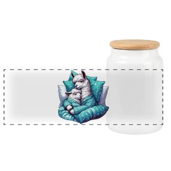 Snuggle Llama Llamas Gift - Panoramic Cookie Jar with Wooden Lid - white - Front