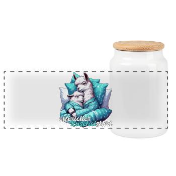 Offizielles Kuschelshirt Lama Lamas Geschenk - Panorama Keksdose mit Holzdeckel - Weiß - Vorne