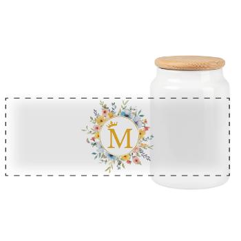M Monogram, Flower Circle, Personalizable - Panoramic Cookie Jar with Wooden Lid - white - Front