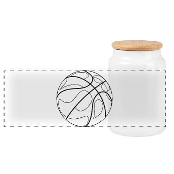 Basketball Drawing - Panoramic Cookie Jar with Wooden Lid - white - Front