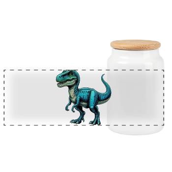 Dinosaur - Panoramic Cookie Jar with Wooden Lid - white - Front