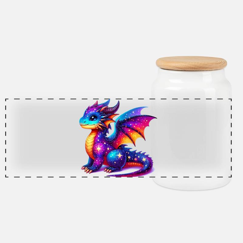 Dragon - Panoramic Cookie Jar with Wooden Lid - white