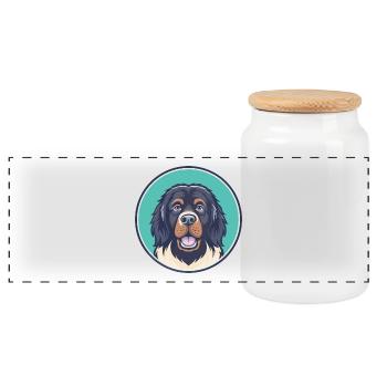 Terre-Neuve Chien Race Dessin animé Kawaii Clipart Animal de compagnie - Boîte à biscuits avec couvercle en bois - blanc - Devant