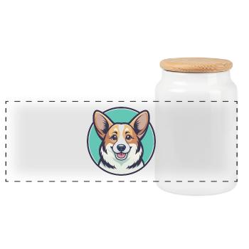 Pembroke Welsh Corgi Chien Race Dessin animé Kawaii Pet - Boîte à biscuits avec couvercle en bois - blanc - Devant