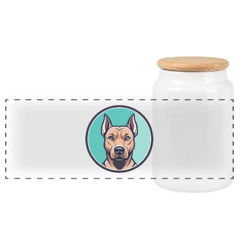 Phu Quoc Ridgeback Dog Breed Cartoon Kawaii - Panoramic Cookie Jar with Wooden Lid - white - Front