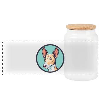 Podenco Ibizenco Hunderasse Cartoon Kawaii Clipart - Panorama Keksdose mit Holzdeckel - Weiß - Vorne
