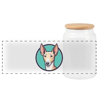 Podenco Valenciano Hunderasse Karikatur Kawaii - Panorama Keksdose mit Holzdeckel - Weiß - Vorne