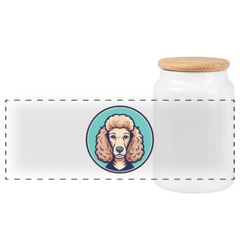 Pudel Hund Rasse Cartoon Kawaii Clipart Tier Haustier - Panorama Keksdose mit Holzdeckel - Weiß - Vorne