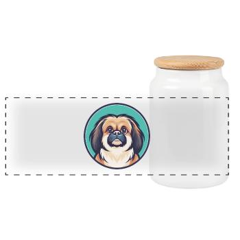 Chien pékinois race dessin animé Kawaii Clipart Animal - Boîte à biscuits avec couvercle en bois - blanc - Devant