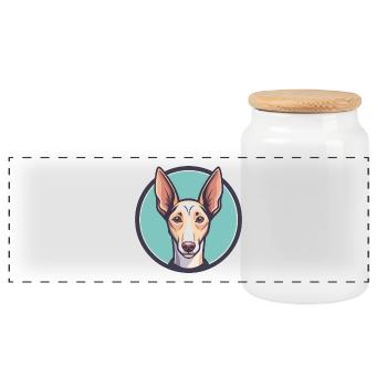 Podenco Andaluz Hunderasse Cartoon Kawaii Clipart - Panorama Keksdose mit Holzdeckel - Weiß - Vorne