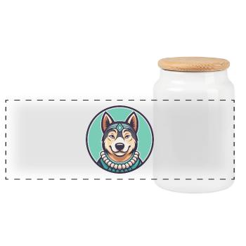Polynesische Hunderasse Cartoon Kawaii Clipart Tier - Panorama Keksdose mit Holzdeckel - Weiß - Vorne