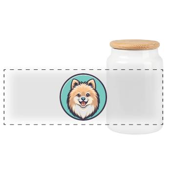 Pommersche Spitz Hunderasse Cartoon Kawaii Clipart - Panorama Keksdose mit Holzdeckel - Weiß - Vorne