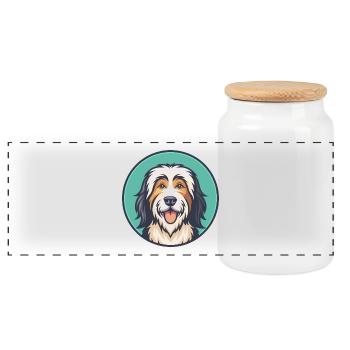 Polish Sheepdog Dog Breed Cartoon Kawaii Pet - Panoramic Cookie Jar with Wooden Lid - white - Front