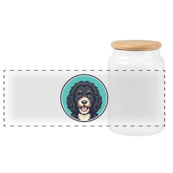 Portugiesische Wasserhundrasse Karikatur Kawaii Clipart - Panorama Keksdose mit Holzdeckel - Weiß - Vorne