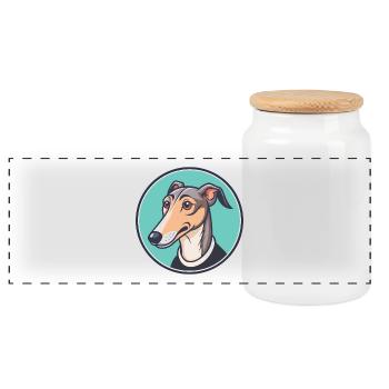 Rampur Greyhound Dog Breed Cartoon Kawaii Clipart - Panoramic Cookie Jar with Wooden Lid - white - Front