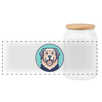 Romanian Mioritic Dog Breed Cartoon Kawaii Clipart - Panoramic Cookie Jar with Wooden Lid - white - Front