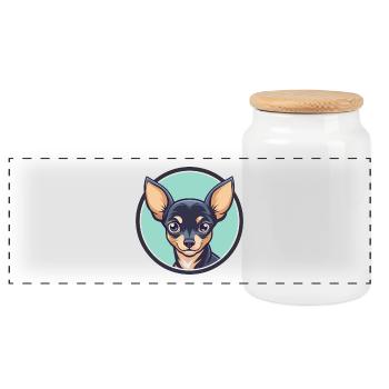 Russian Toy Terrier Dog Breed Funny Cartoon Kawaii - Panoramic Cookie Jar with Wooden Lid - white - Front