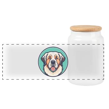 Pyrenäen-Mastiff-Hunderasse Karikatur Kawaii Clipart - Panorama Keksdose mit Holzdeckel - Weiß - Vorne