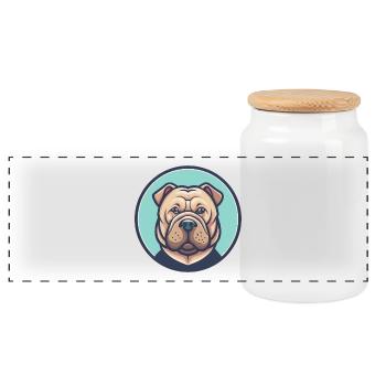 Shar Pei Hunderasse Bunte Karikatur Kawaii Clipart - Panorama Keksdose mit Holzdeckel - Weiß - Vorne