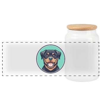 Rottweiler chien race dessin animé Kawaii Clipart Animal - Boîte à biscuits avec couvercle en bois - blanc - Devant