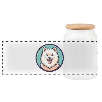 Samoyed Dog Breed Cartoon Character Kawaii Clipart - Panoramic Cookie Jar with Wooden Lid - white - Front
