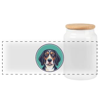 Serbian Tricolored Hound Dog Breed Cartoon Kawaii - Panoramic Cookie Jar with Wooden Lid - white - Front