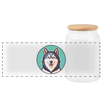 Seppala Siberian Sleddog Dog Breed Cartoon Kawaii - Panoramic Cookie Jar with Wooden Lid - white - Front