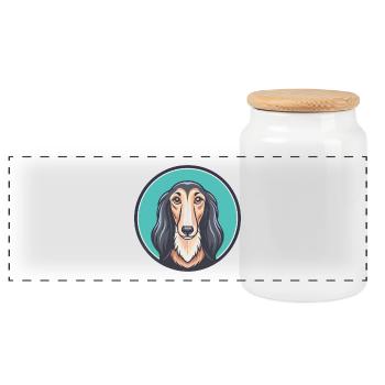 Saluki Dog Breed Cartoon Kawaii Clipart Animal Pet - Panoramic Cookie Jar with Wooden Lid - white - Front