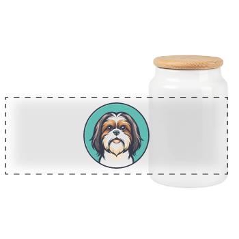 Shih Tzu Dog Breed Colorful Cartoon Kawaii Clipart - Panoramic Cookie Jar with Wooden Lid - white - Front