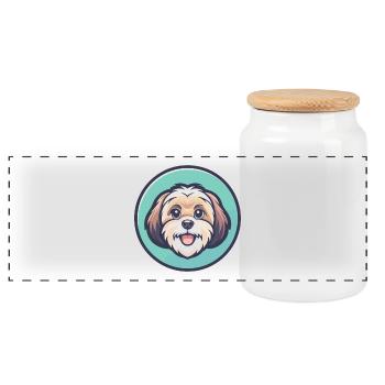 ShihPoo Hunderasse Cartoon Figur Kawaii Clipart - Panorama Keksdose mit Holzdeckel - Weiß - Vorne