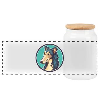 Seide Windhund Hund Rasse Cartoon Kawaii Clipart - Panorama Keksdose mit Holzdeckel - Weiß - Vorne