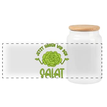 Maintenant, nous avons la salade - Boîte à biscuits avec couvercle en bois - blanc - Devant