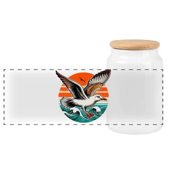 Gull - Panoramic Cookie Jar with Wooden Lid - white - Front