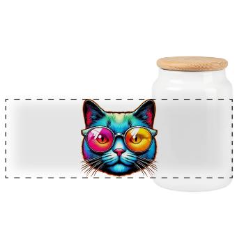 Chat avec des lunettes de soleil - Boîte à biscuits avec couvercle en bois - blanc - Devant