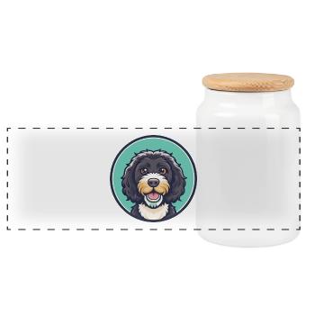 Spanisches Wasser Hund Rasse Cartoon Kawaii Clipart Haustier - Panorama Keksdose mit Holzdeckel - Weiß - Vorne