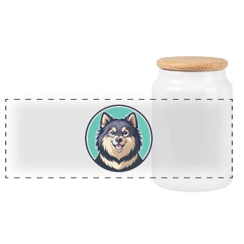 Suédois Laponie Chien Race Dessin animé Kawaii Clipart - Boîte à biscuits avec couvercle en bois - blanc - Devant