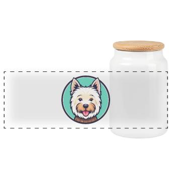 Westie Hund Rasse Cartoon Kawaii Clipart Tier Haustier - Panorama Keksdose mit Holzdeckel - Weiß - Vorne