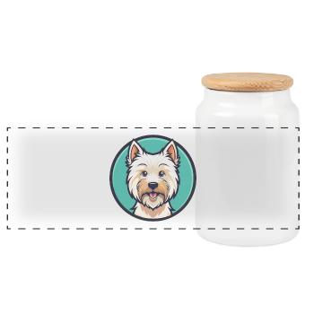 West Highland Terrier Dog Breed Cartoon Kawaii Pet - Panoramic Cookie Jar with Wooden Lid - white - Front