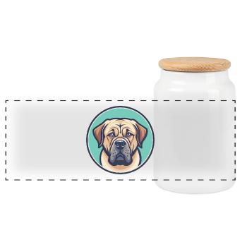 Spanische Dogge Hund Rasse Cartoon Kawaii Clipart - Panorama Keksdose mit Holzdeckel - Weiß - Vorne