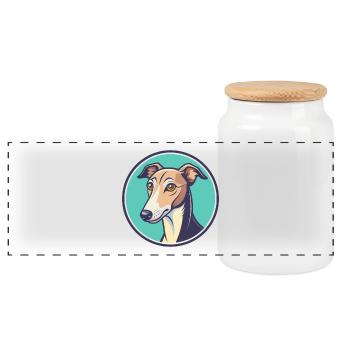 Whippet Hund Rasse Cartoon Figur Kawaii Clipart - Panorama Keksdose mit Holzdeckel - Weiß - Vorne