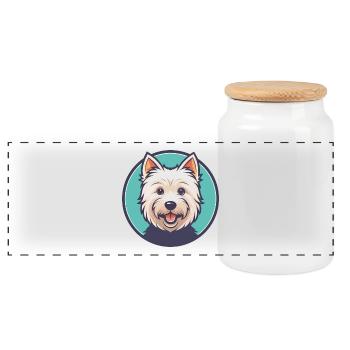 West Highland White Terrier Dog Breed Cartoon Pet - Panoramic Cookie Jar with Wooden Lid - white - Front