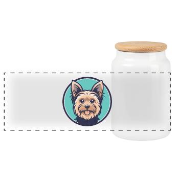 Yorkshire Terrier Dog Breed Cartoon Kawaii Clipart - Panoramic Cookie Jar with Wooden Lid - white - Front