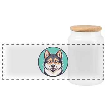 Volpino Italiano Chien Race Dessin animé Kawaii Clipart - Boîte à biscuits avec couvercle en bois - blanc - Devant