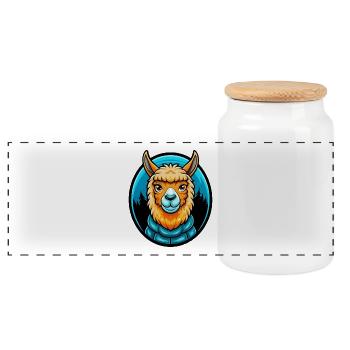 Alpaca Colorful Kawaii Cartoon Character Clipart - Panoramic Cookie Jar with Wooden Lid - white - Front